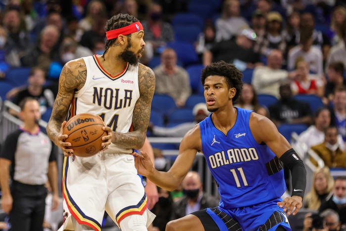 Aleem Ford guard his man on defense while with the Orlando Magic (Credit: Mike Watters-USA TODAY Sports)